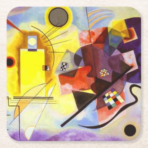 Yellow Red Blue Kandinsky Abstract Painting Square Paper Coaster