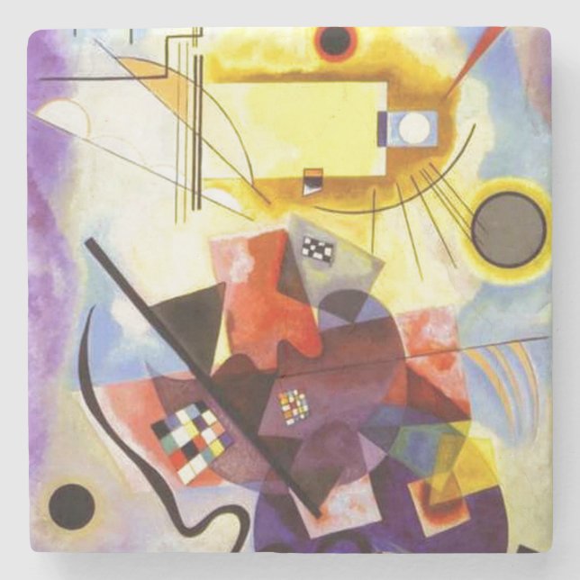 Yellow Red Blue Kandinsky Abstract Painting Stone Coaster (Front)