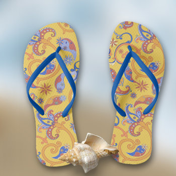 Yellow Red Blue Paisley Flip Flops by Gingezel at Zazzle