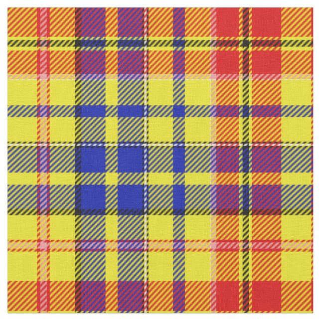 Yellow Red Blue Plaid Tartan Design  Fabric (Close Up)