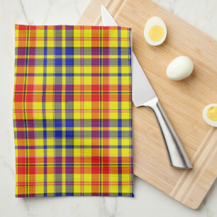 Yellow Red Blue Plaid Tartan Design Kitchen Towel