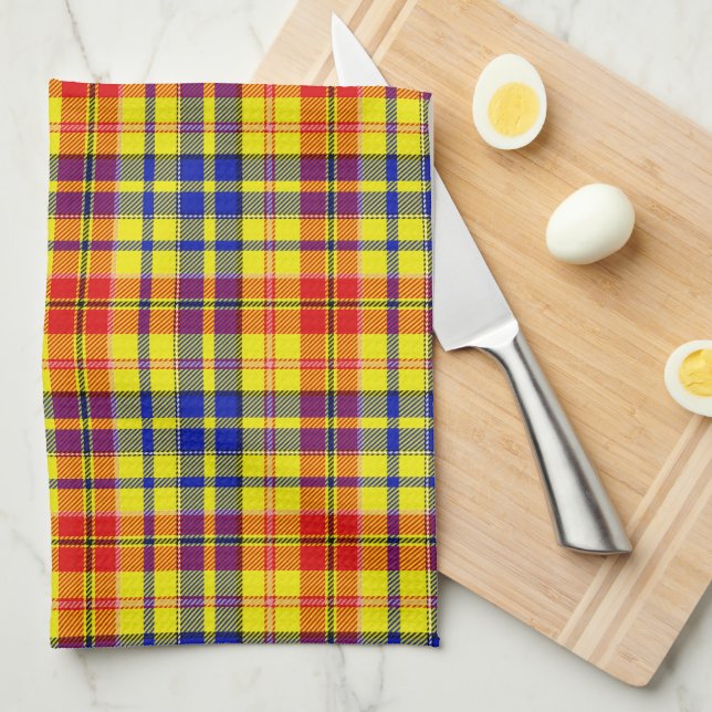 Yellow Red Blue Plaid Tartan Design  Kitchen Towel (Quarter Fold)