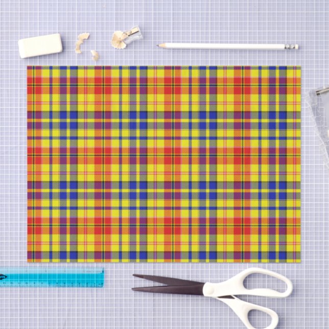 Yellow Red Blue Plaid Tartan Design  Tissue Paper (Craft)