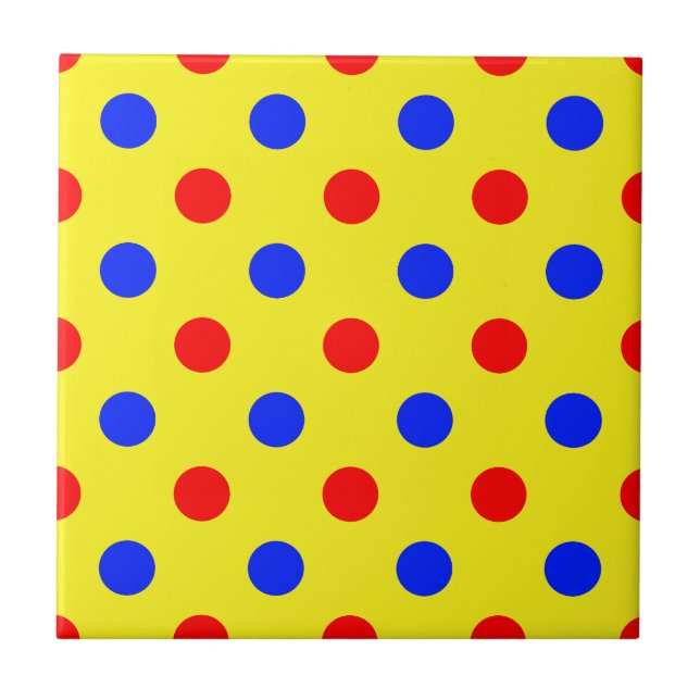 Yellow Red Blue Polka Dots Design  Ceramic Tile (Front)