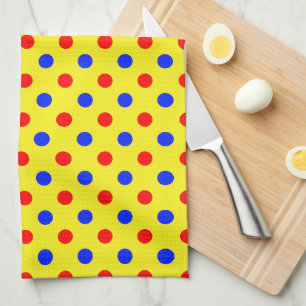 Yellow Red Blue Polka Dots Design Kitchen Towel