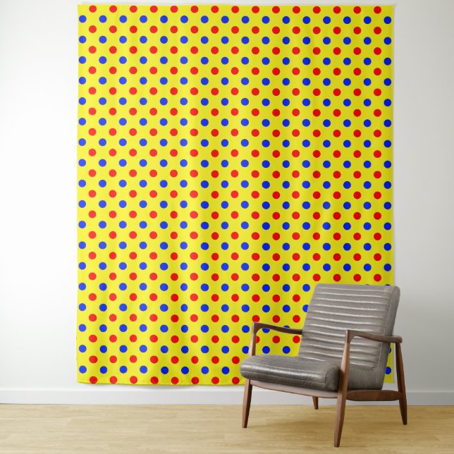 Yellow Red Blue Polka Dots Design  Tapestry (In Situ)