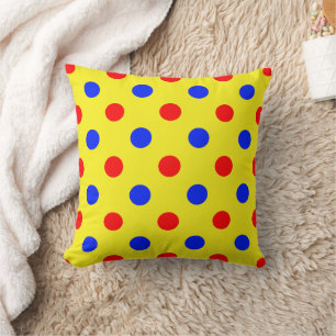 Yellow Red Blue Polka Dots Design Throw Pillow