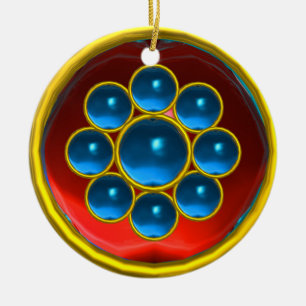 YELLOW RED BLUE SAPPHIRE GEMSTONE MON CERAMIC ORNAMENT