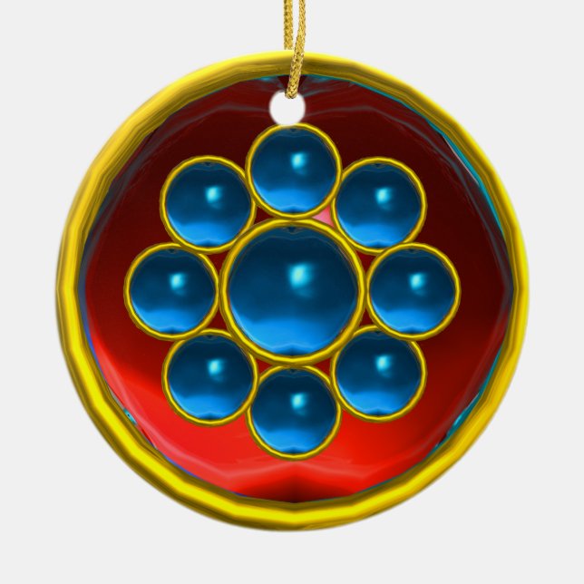 YELLOW RED BLUE SAPPHIRE GEMSTONE MON CERAMIC ORNAMENT (Front)