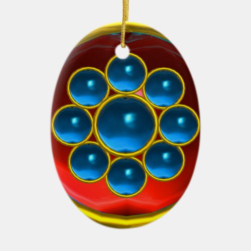 YELLOW RED BLUE SAPPHIRE GEMSTONE MON CERAMIC ORNAMENT