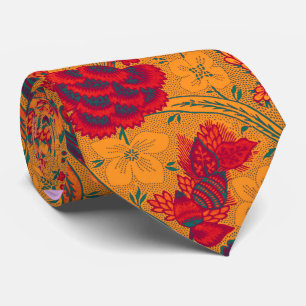YELLOW RED BLUE WILD FLOWERS TULIPS,LEAVES FLORAL NECK TIE