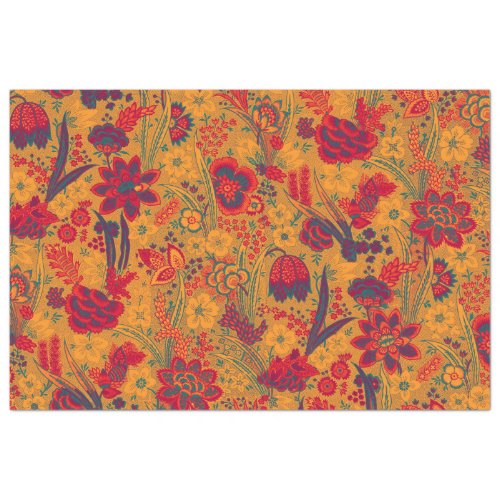 YELLOW RED BLUE WILD FLOWERS TULIPSLEAVES FLORAL TISSUE PAPER