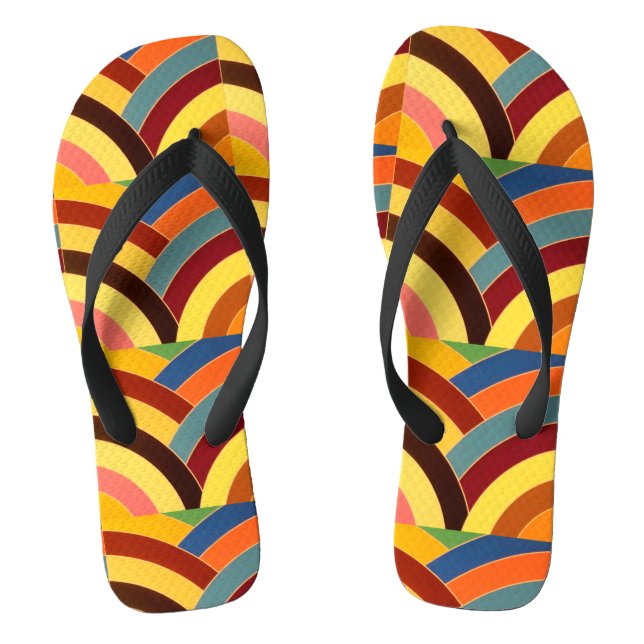 yellow red blue zigzag chevron pattern flip flops (Footbed)