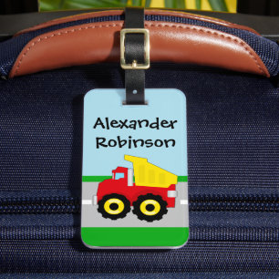 Yellow/Red Boys Dumptruck Construction Luggage Tag