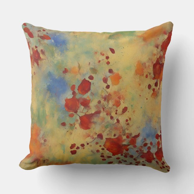 Yellow Red Bright Paint Splash Abstract Throw Pillow (Front)