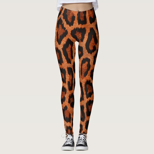 Yellow Red Brown Black Leopard Animal Print Leggings (Front)