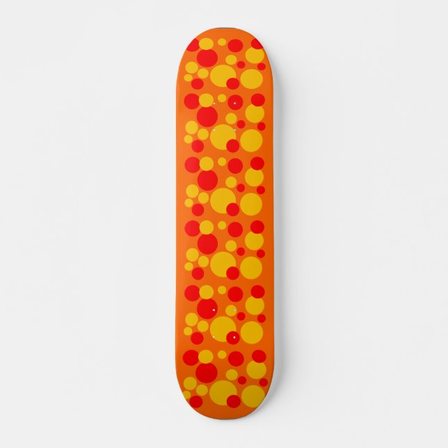 Yellow & Red Bubble Dots on Orange Skateboard Deck (Front)