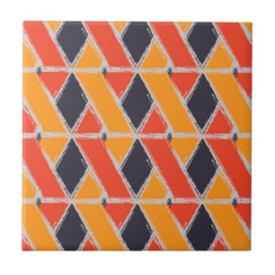 Yellow, red, cool trendy bush stroke geometric art ceramic tile