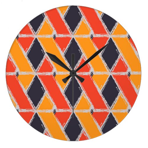 Yellow, red, cool trendy bush stroke geometric art large clock