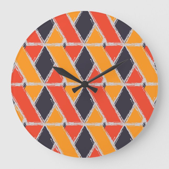 Yellow, red, cool trendy bush stroke geometric art large clock (Front)