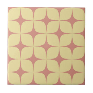 Yellow & Red Coral Mid-Century Modern Vintage Ceramic Tile