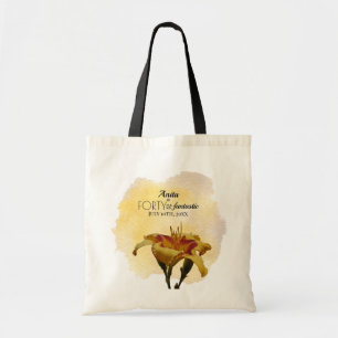 Yellow & Red Daylily Forty and Fantastic Birthday Tote Bag