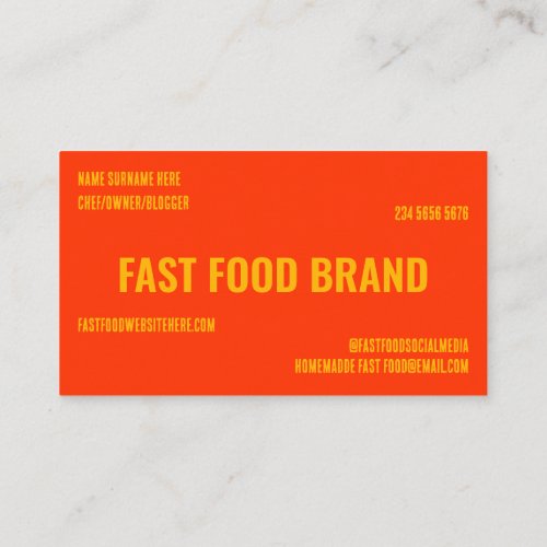 Yellow Red Fast Food Burger Chicken Restaurant Business Card