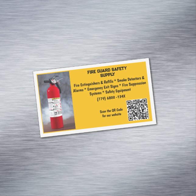 Yellow Red Fire Extinguisher Fire Safety   Business Card Magnet (In Situ)