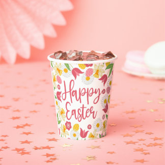 Yellow Red Floral Easter Brunch Paper Cups
