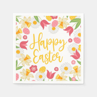 Yellow Red Floral Spring Easter Napkins