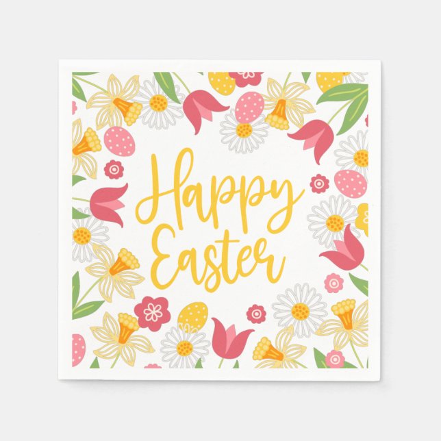 Yellow Red Floral Spring Easter Napkins (Front)