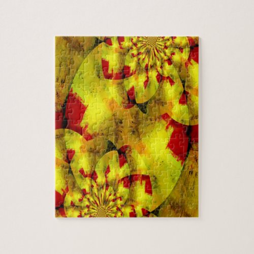 Yellow Red Fractal Geometric Abstract Art Jigsaw Puzzle
