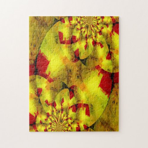 Yellow Red Fractal Geometric Abstract Art Jigsaw Puzzle