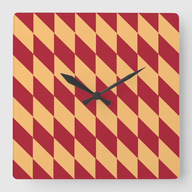 Yellow & Red Geometric Square Wall Clock (Front)