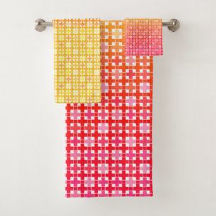 Yellow Red gradient plaid pattern  Bath Towel Set