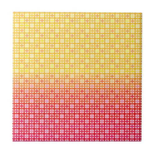 Yellow Red gradient plaid pattern  Ceramic Tile