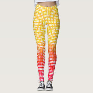 Yellow Red gradient plaid pattern Leggings