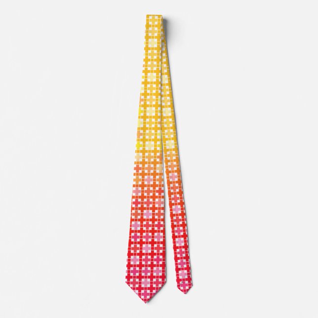 Yellow Red gradient plaid pattern  Neck Tie (Front)