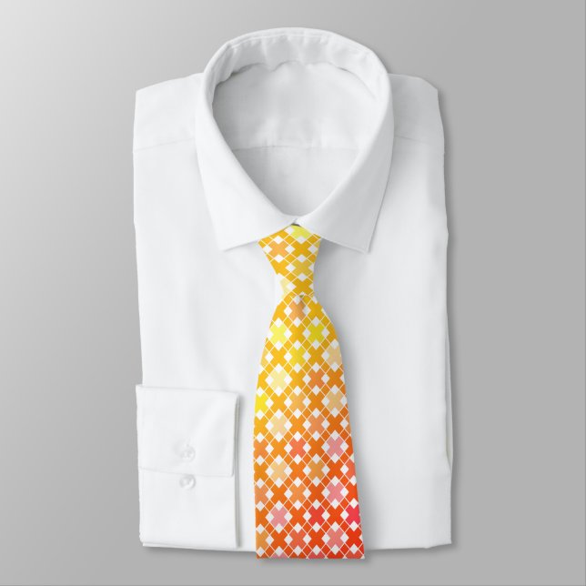 Yellow Red gradient plaid pattern  Neck Tie (Tied)
