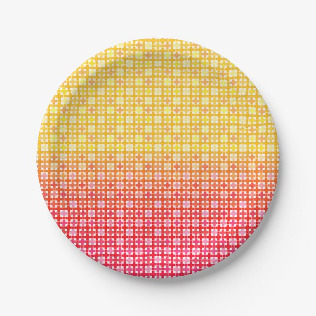 Yellow Red gradient plaid pattern  Paper Plates (Front)