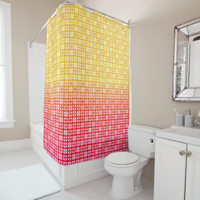 Yellow Red gradient plaid pattern  Shower Curtain (In Situ)