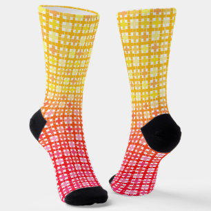 Yellow Red gradient plaid pattern Socks