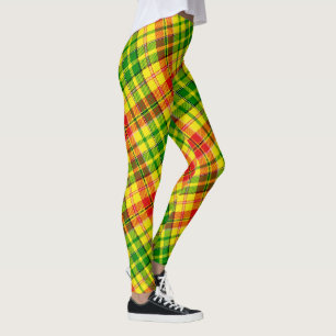 Yellow Red Green Bold Plaid Tartan Design  Leggings