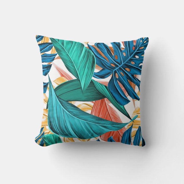 Yellow Red Green Orange  Watercolor Flowers Throw Pillow (Front)