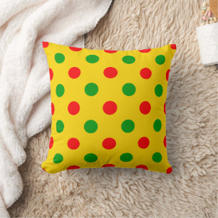 Yellow Red Green Polka Dots Design Throw Pillow