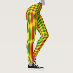 Yellow Red Green Stripes Pattern Leggings