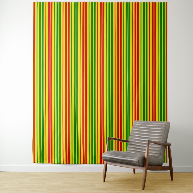 Yellow Red Green Stripes Pattern   Tapestry (In Situ)