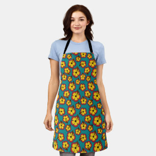 Yellow Red Hibiscus Tropical Flowers Pattern Apron