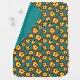  Yellow Red Hibiscus Tropical Flowers Pattern Baby Blanket