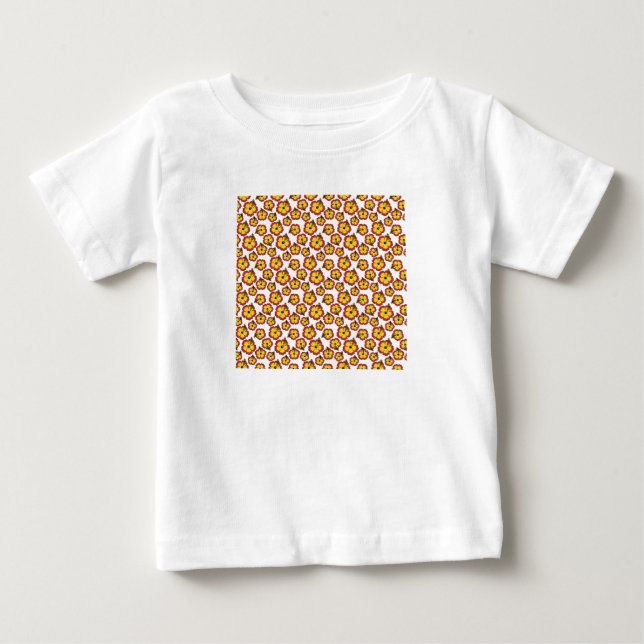 Yellow Red Hibiscus Tropical Flowers Pattern Baby T-Shirt (Front)
